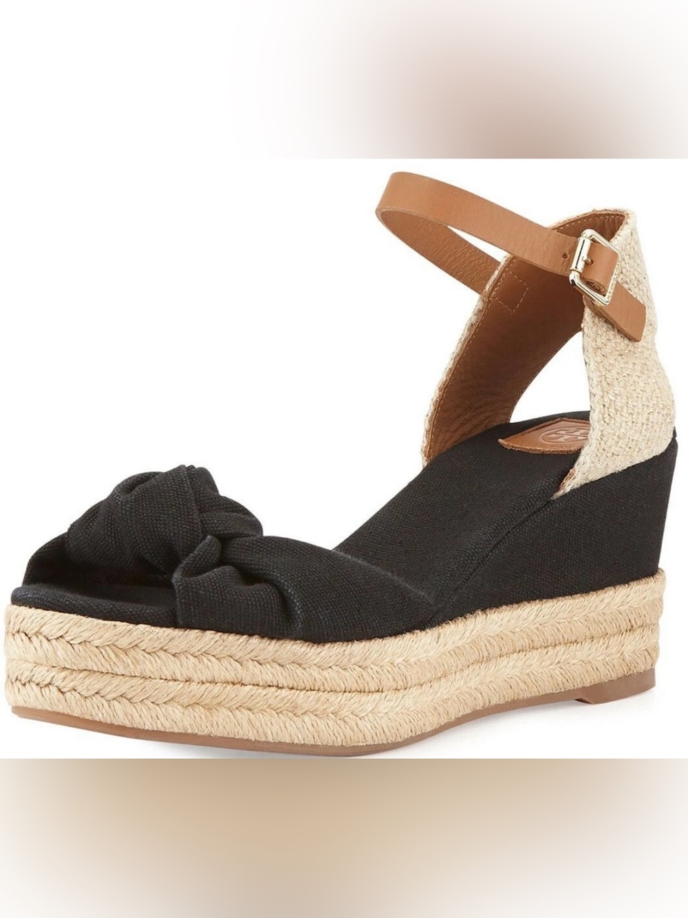 Tory Burch Knotted Bow Platform Wedge Heel Espadrille Sandals Womens Shoe Size 8